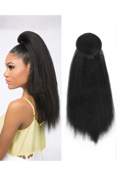 Muchmy 24-Inch Straight Ponytail Wig Easy Hook Synthetic Fiber Black