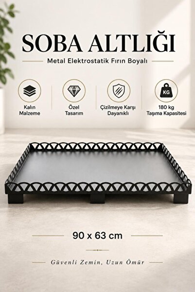 DT DEFNE TASARIM DT Soba Altlığı Yuvarlak Desen Soba Alt Tabla Mat Siyah Laze...