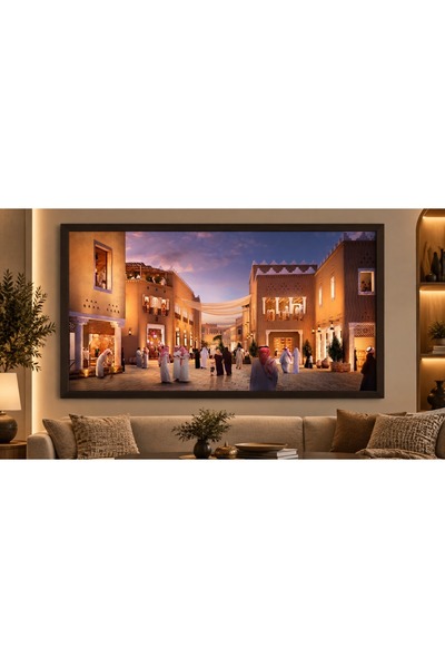 ALAYRA International لوحة فنية تقليدية سعودية بتصميم قرية 50×100 سم مع إطار خ...