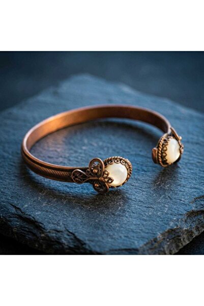 elinasaccessories Bakır Telkari Bileklik Kelebek Motifli Taşlı Doğal Taş El Y...