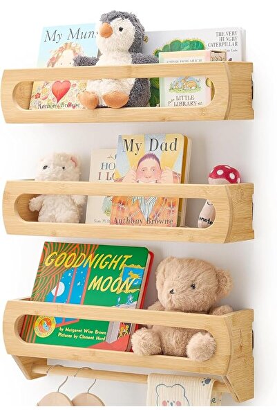Generic Nursery Floating Shelves (Set of 3) – Solid Bamboo Wall-Mounted Shelv...