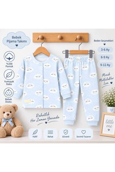 Babyboo Cloud Patterned Double Baby Pajama Set