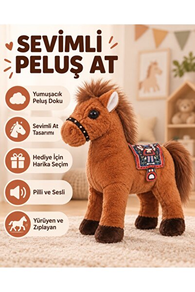 Duman 20 CM Sevimli Peluş At Oyuncak – Pilli, Sesli, Yürüyen,Hareketli Peluş At