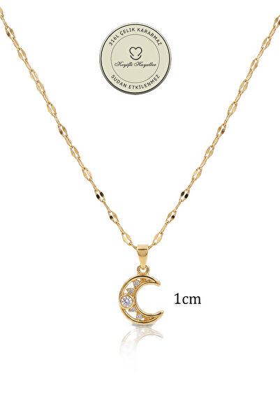 Keyifli Hayaller Çelik Kolye - 1cm Beyaz Taş Ayyıldız Dudak Zincir 316L Çelik Kolye Kararmaz Solmaz 45+5cm