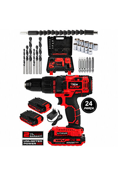 Newstar New Star 12 V 5 Ah Metal Dişli Sistem Li-lon Bataryalı Çift Akülü Vid...