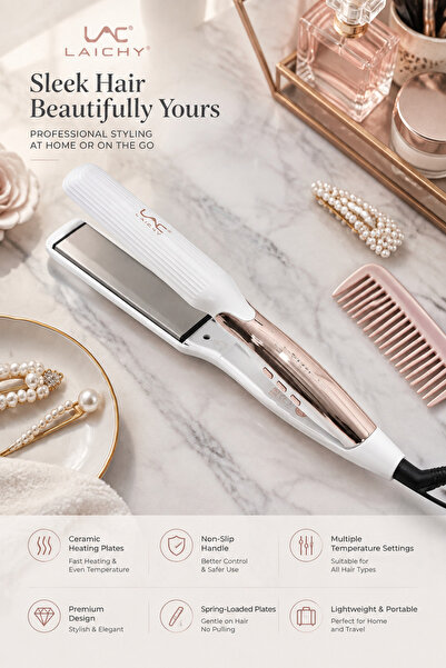 LAC Wide Plate Hair Straightener Flat Iron, Ceramic Coating Straightening Iro...
