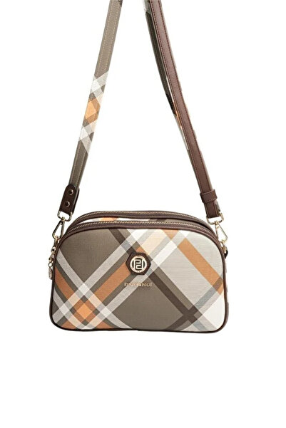 Silver Polo Khaki - Brown Plaid Women's Crossbody Bag Sp745