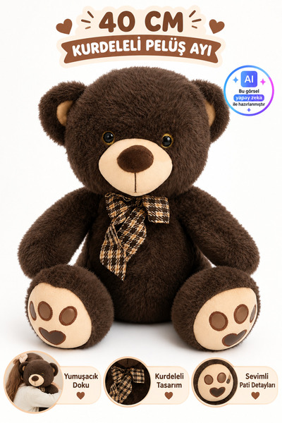 YILDIRIM OYUNCAK 40cm Ribbon Plush Bear Soft Textured Cute Toy with Heart Paw...