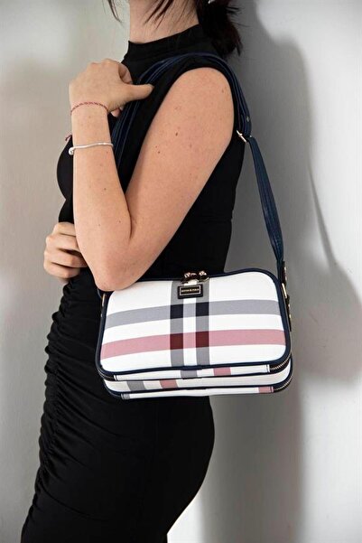 Silver Polo White - Navy Blue Plaid Women's Crossbody Bag Sp899