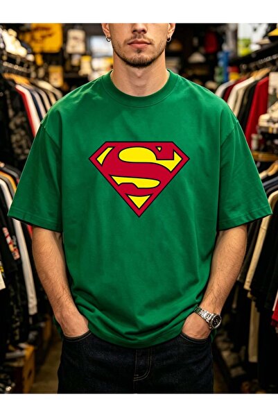 Arabest Men's 100% Cotton T-Shirt Green Superman Print