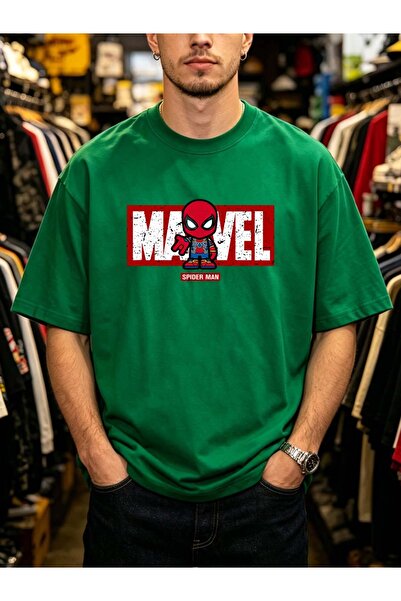 Arabest Men's 100% Cotton T-Shirt Green Marvel Spider-Man Print
