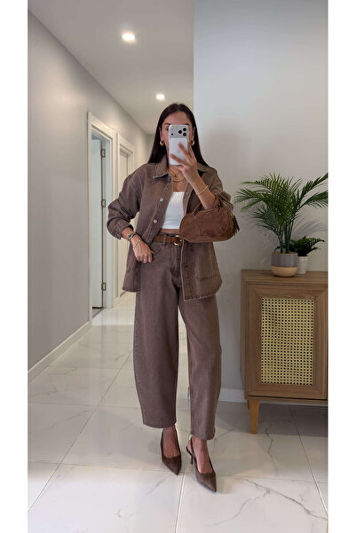 BİRCANÇİL Solfes Kahve Denim Ceket Pantolon Takım