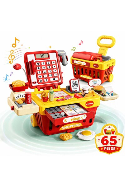 Timebox Jucarie Interactiva Copii tip Casa de Marcat Timebox, Set 65 Piese, S...