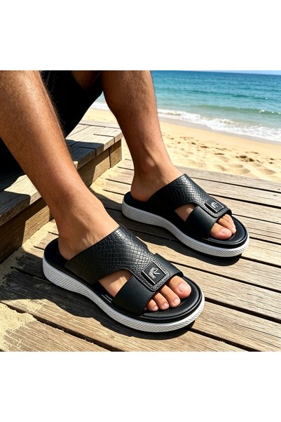 Almajeed Store شباشب رجالية بنمط جلد التمساح، نعل سميك 3 سم، مضاد للانزلاق، م...