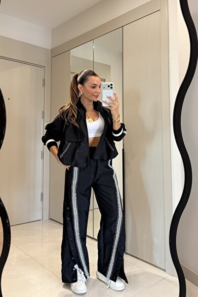 Gizem Ecemiş Glady Siyah Çıtçıtlı Nakış Şeritli Tasarım Takım