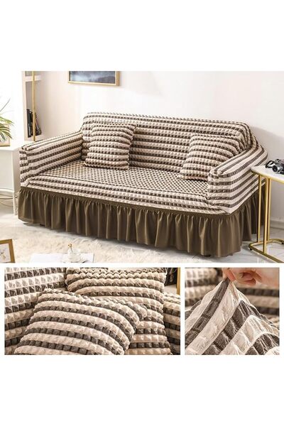 Yelajoy Brown Couch Cover, Elastic Sofa Slipcover with Skirt, Washable Furnit...