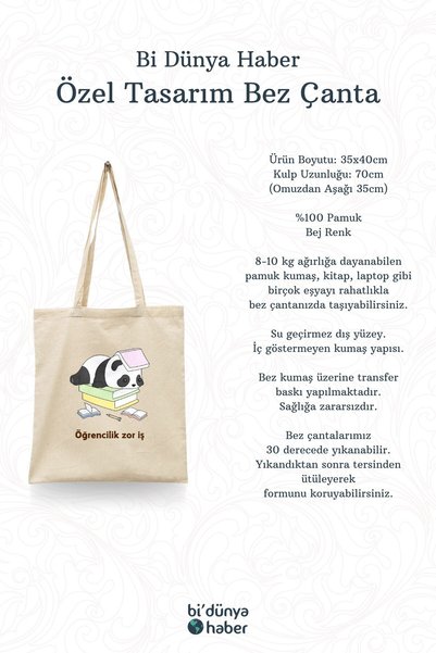 Bi Dünya Haber Panda Series - Student Life Difficult Work Islamic Series Tote Bag Printed Cloth Bag