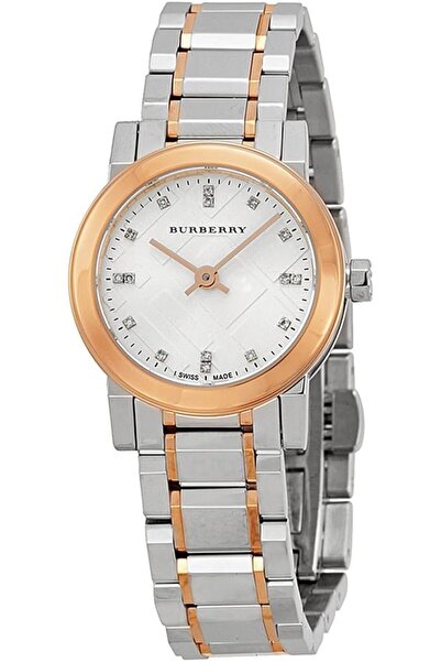 BURBERRY BU9214 – ساعة نسائية بسوار من الفولاذ المقاوم للصدأ، لون فضي وذهبي وردي