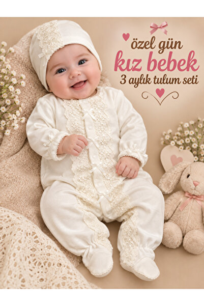 Sönmez bebe ÖZEL GÜN KIZ BEBE TULUM FİSTO FİYONK DETAYLI MEVLÜTLÜK TULUM SETİ