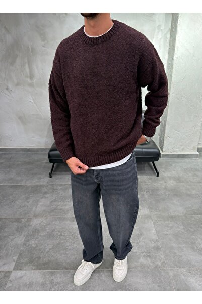 DIFRANSEL JEANS Basic Crew Neck Trendy Brown Sweater