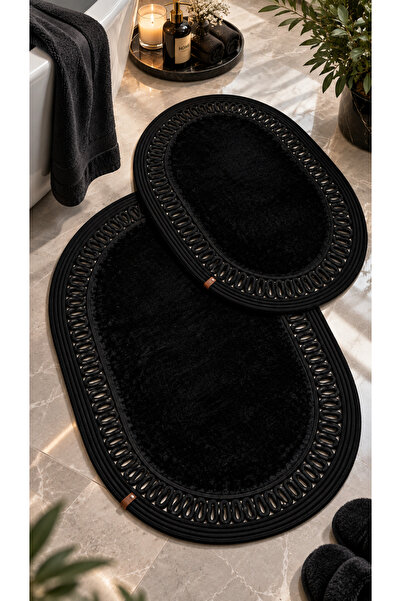 MaVaux Nerissa 2-Piece Plush Bath Mat Set Round and Oval Mat Sets with Non-Sl...