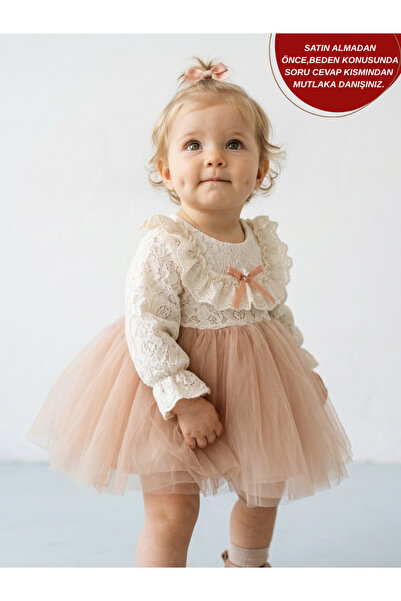 aysskids Clou Lace Collar Tulle Skirt Special Occasion Baby Girl Dress for Eid