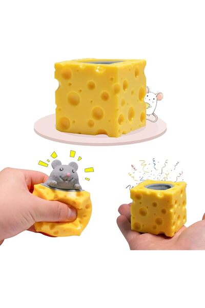 TERRIFI Squishy Mouse Toy, Cheese Stress Ball and Rat Fidget Toy, Soft TPR Sq...