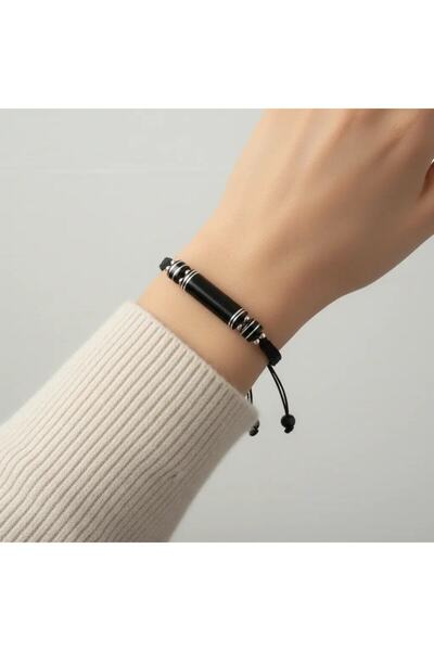 BlackCraft Silver Stripe Oltu Stone Bracelet