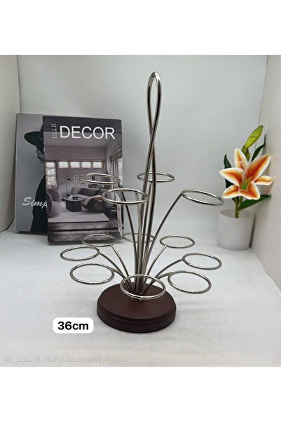 Generic Brand شيالة فناجين قهوة ستيل بقاعدة خشبية 36سم| 36cm Stainless Steel ...