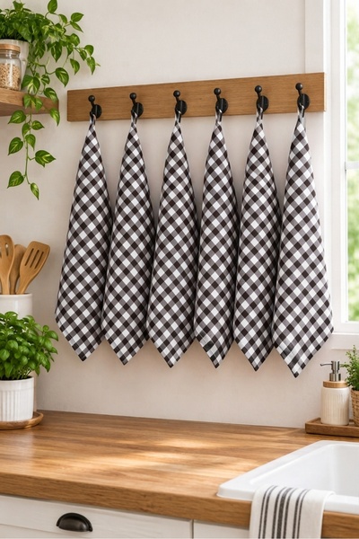 MELONIE 6-Piece Gingham Kitchen Napkin and Drying Cloth Set American Service ...