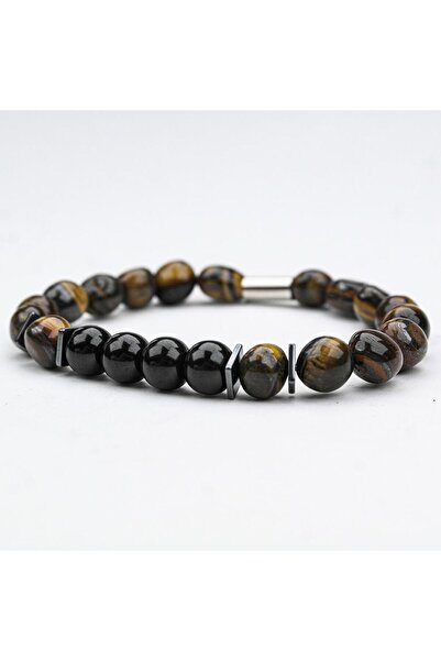 BlackCraft Tiger Eye and Oltu Stone Fishing Rod Rubber Bracelet