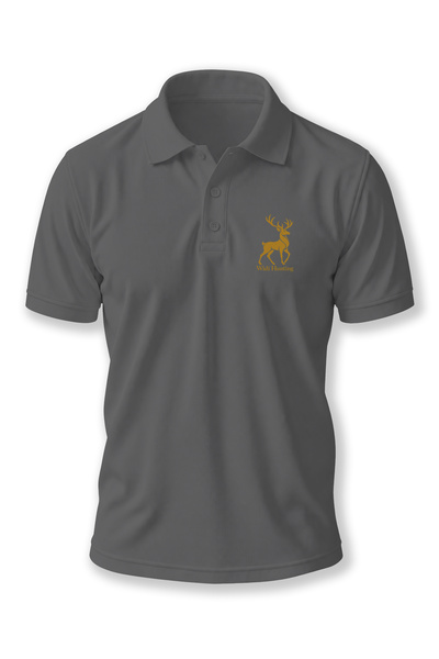 WİDİ Tricou cu guler polo, minimalist, cu imprimeu cu cerbi din natură, cu na...