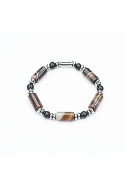 BlackCraft Agate Stone Cutted Fishbone Rubberized Bracelet