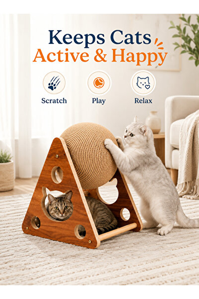 Yoawllty Rotating Sisal Cat Scratching Ball, Stable Wooden Stand, Furniture P...
