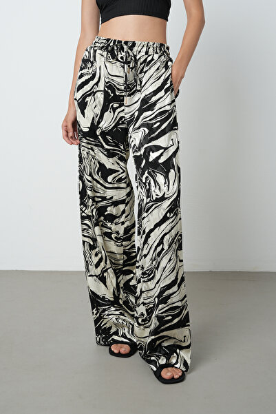 Orfeo Negro Women's Fluid Patterned Wide-Leg Pants with Elastic Waist
