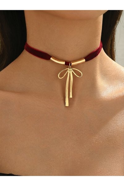 ARDSU 1 Piece Stylish and Fashionable Wine Red Ribbon Bow Pendant Choker Neck...