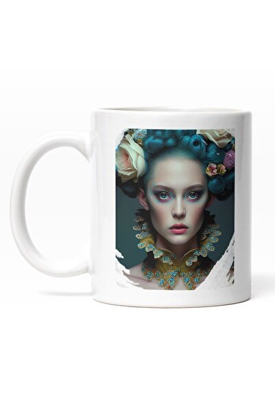 INOVATIX Cana alba personalizata,Portret Fata Palida,Par Mov,Guler Inalt,Flor...