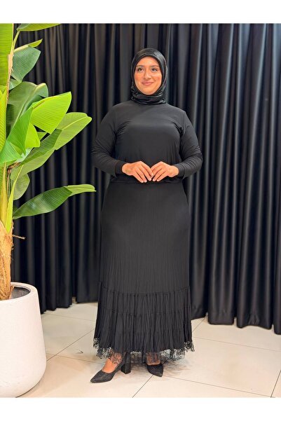 Butik büyük beden Φούστα με έξι δαντέλες