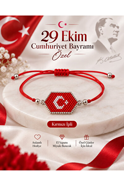 Trinkacollection 29 Ekim Türk Bayraklı Miyuki Bileklik Kırmızı İpli – El Yapı...