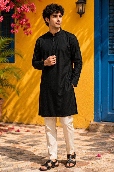 ETEN Mens Short Kurta Black