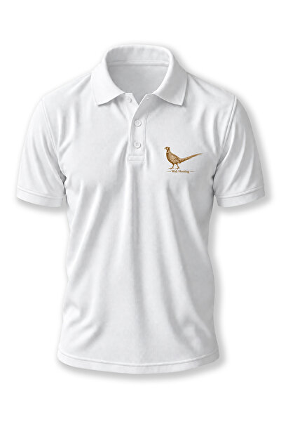 WİDİ Tricou cu guler polo, minimalist, cu imprimeu natural cu pui de fazan, c...