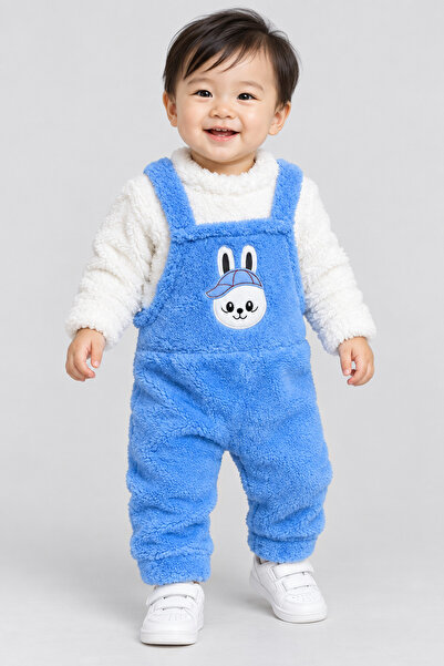 caddekids Tavşan Desenli Welsoft Peluş Salopet Bebek Takımı 2 Parça Kışlık Kı...