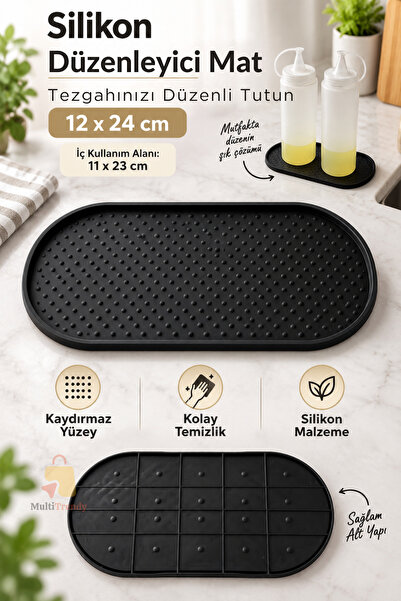 MultiTrendy Silikon Mutfak Düzenleyici Siyah 12x24 cm Yağdanlık Sabunluk Altl...