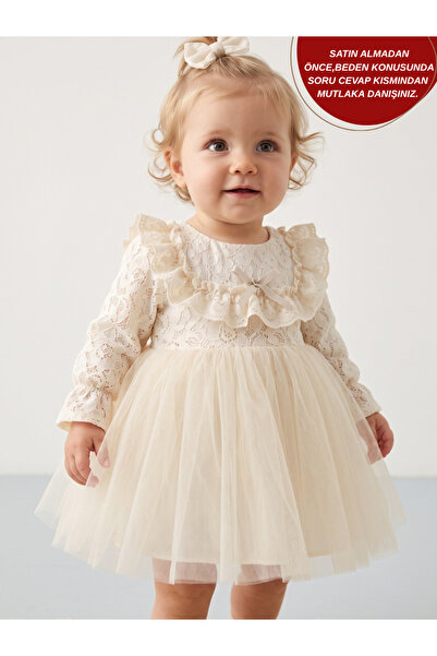 aysskids Clou Lace Collar Tulle Skirt Special Occasion Baby Girl Dress for Eid
