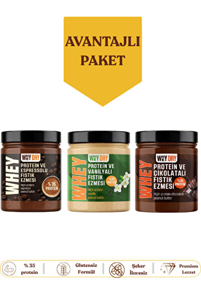 Whey Proteinli Fıstık Ezmesi Seti 3'lü Espressolu Vanilyalı Çikolatalı %35 Protein 300 g