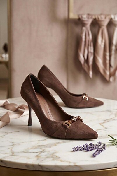 Fox Shoes Z676111102 Brown Suede Thin Heeled Women's Stiletto Shoes