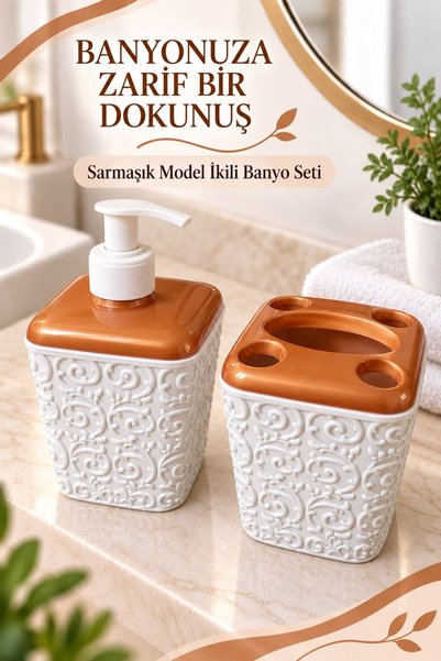 wappa Modern Sabunluk ve Diş Fırçalık - 2'li Modern Banyo Seti Sarmaşık Desenli