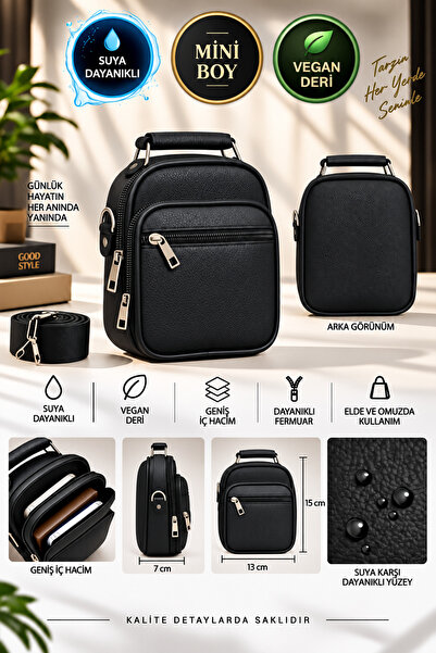 CüzCan Men's Black Vegan Leather Hand and Shoulder Bag with Adjustable Cross ...
