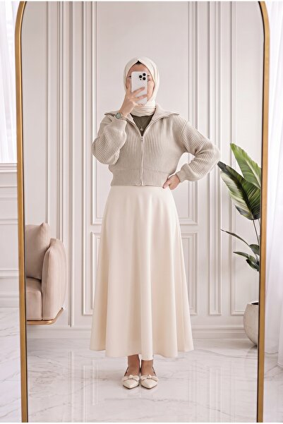 Holehola كارديجان تريكو عالي الخصر بسحّاب من ماهنور -KR6005 ستون