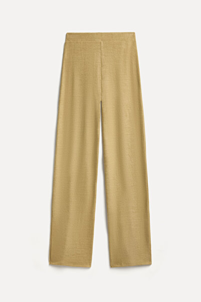 Mudo Kadın Bej Rengi Beli Lastikli Wide Leg Triko Pantolon